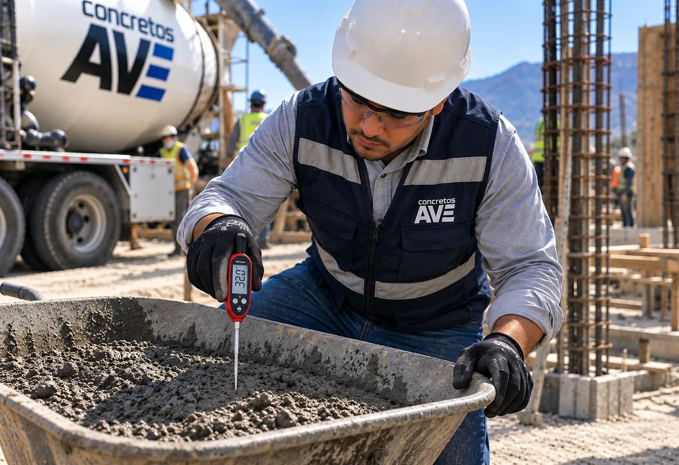Medición de temperatura del concreto fresco en obra