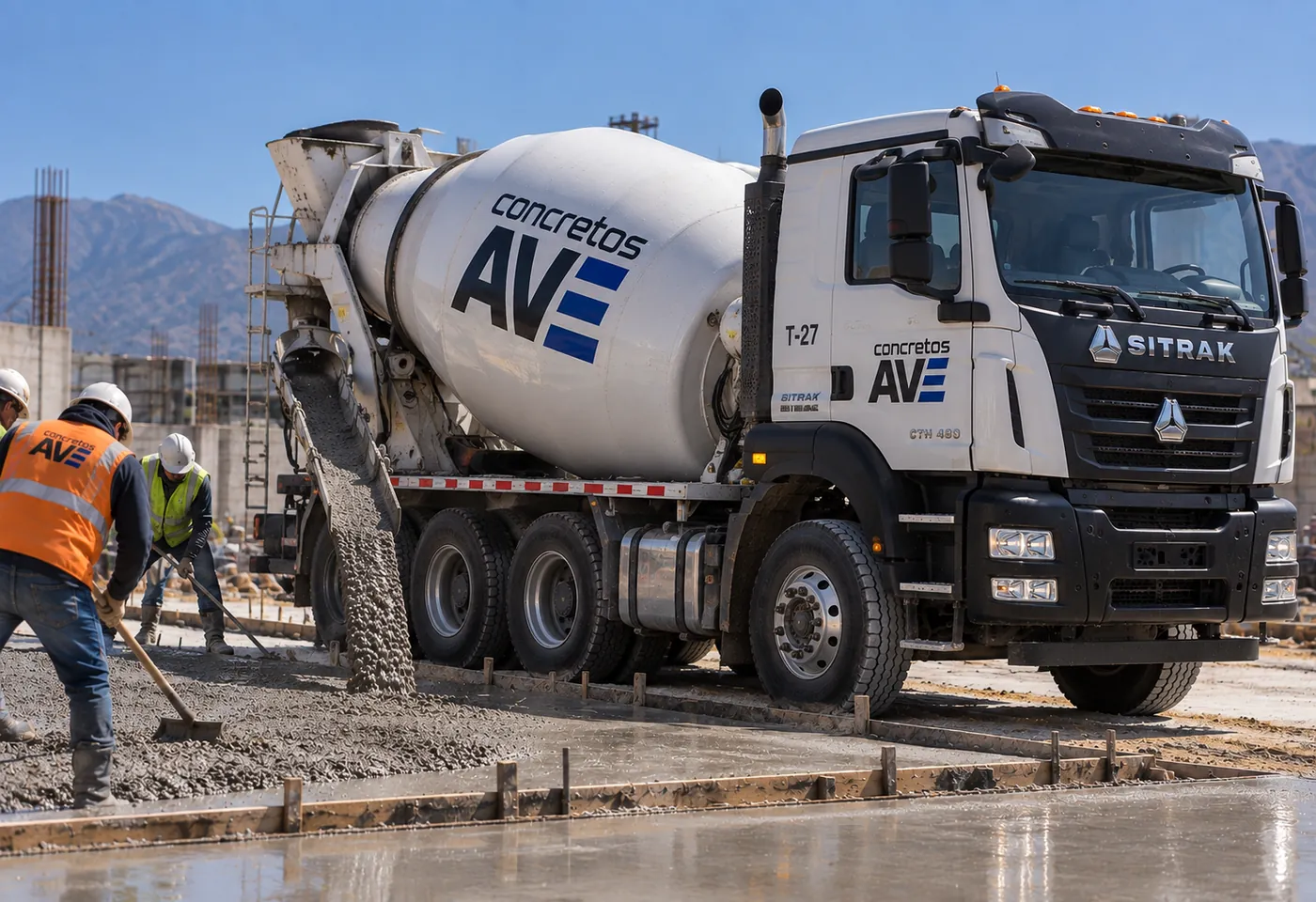 Olla de Concretos AVE descargando en obra